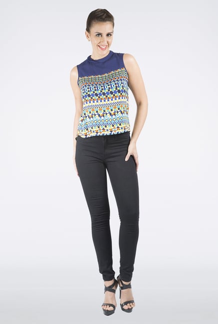 109 F Navy Printed Sleeveless Top 109 F Navy Printed Sleeveless Top