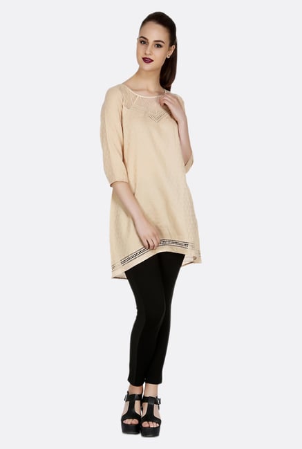 Fusion Beats Beige Self Printed Tunic Fusion Beats Beige Self Printed Tunic