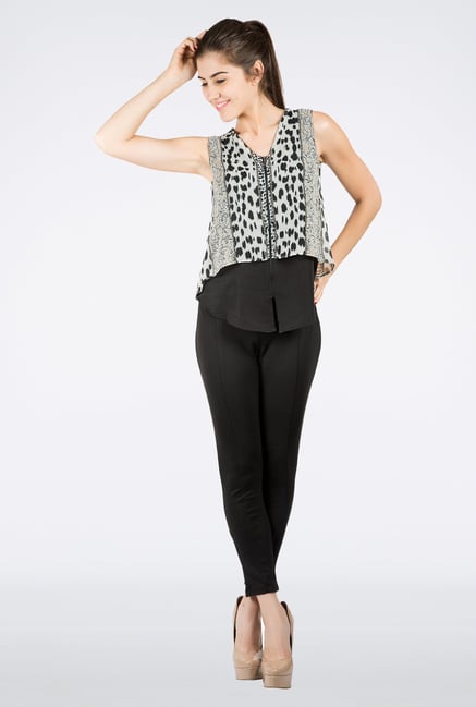 109 F Black Printed Layered Top 109 F Black Printed Layered Top