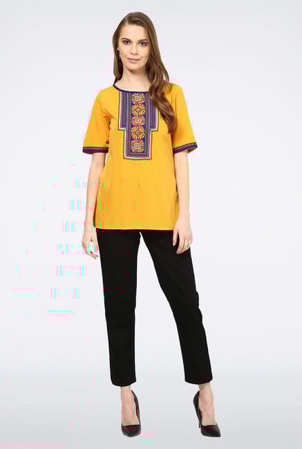Fusion Beats Yellow Embroidered Top Fusion Beats Yellow Embroidered Top