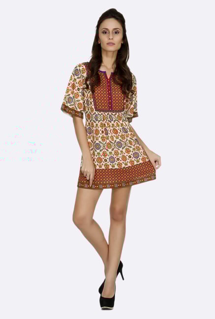 Fusion Beats Beige Floral Printed Tunic Fusion Beats Beige Floral Printed Tunic