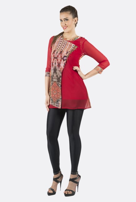 Fusion Beats Red Printed Tunic Fusion Beats Red Printed Tunic
