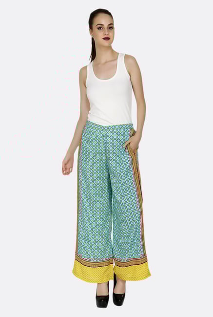 Fusion Beats Turquoise & Yellow Printed Palazzos Fusion Beats Turquoise & Yellow Printed Palazzos