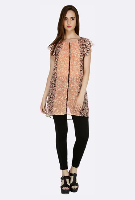 109 F Peach & Black Printed Tunic 109 F Peach & Black Printed Tunic
