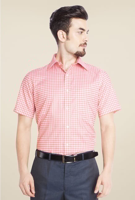 Park Avenue Light Orange Checks Cotton Shirt Park Avenue Light Orange Checks Cotton Shirt