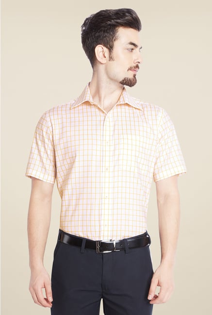 Park Avenue Light Yellow Checks Cotton Shirt Park Avenue Light Yellow Checks Cotton Shirt