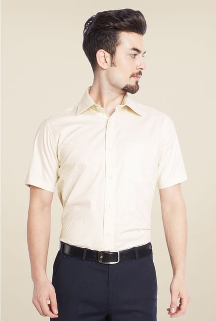Park Avenue Light Yellow Printed Cotton Shirt Park Avenue Light Yellow Printed Cotton Shirt