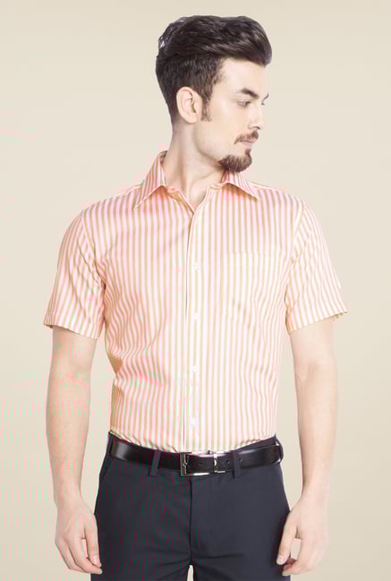 Park Avenue Orange Striped Cotton Shirt Park Avenue Orange Striped Cotton Shirt