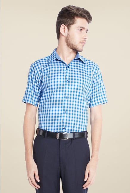 Park Avenue Blue Checks Cotton Shirt Park Avenue Blue Checks Cotton Shirt