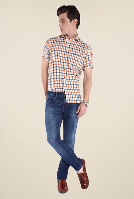 Park Avenue Orange Checks Linen Shirt Park Avenue Orange Checks Linen Shirt