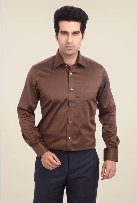 Park Avenue Brown Solid Cotton Shirt Park Avenue Brown Solid Cotton Shirt