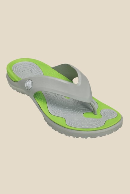 Crocs Modi Grey & Volt Green Flip Flops Crocs Modi Grey & Volt Green Flip Flops