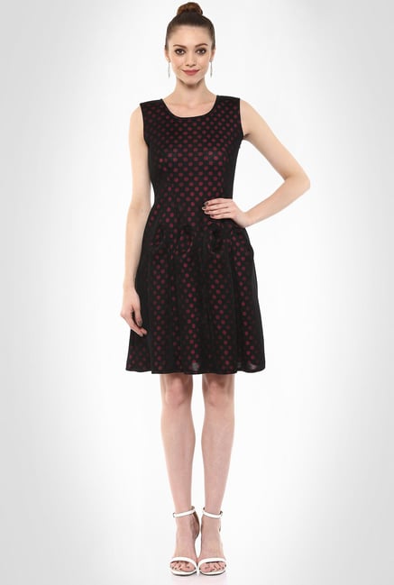Rubina K Designer Wear Polka Dot Skater Dress By Kimaya Rubina K Designer Wear Polka Dot Skater Dress By Kimaya