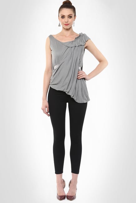 Gaurav Gupta Designer Wear Grey Drape Top By Kimaya Gaurav Gupta Designer Wear Grey Drape Top By Kimaya