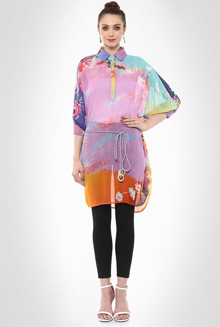 Pashma Designer Wear Batwing Sleeve Printed Tunic By Kimaya Pashma Designer Wear Batwing Sleeve Printed Tunic By Kimaya