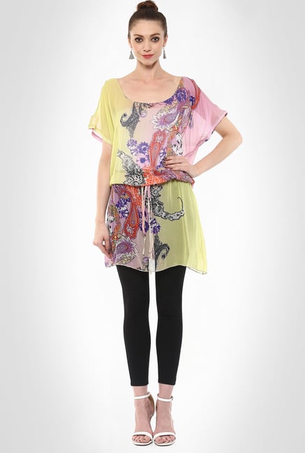 Pashma Designer Wear Batwing Sleeve Printed Tunic By Kimaya Pashma Designer Wear Batwing Sleeve Printed Tunic By Kimaya