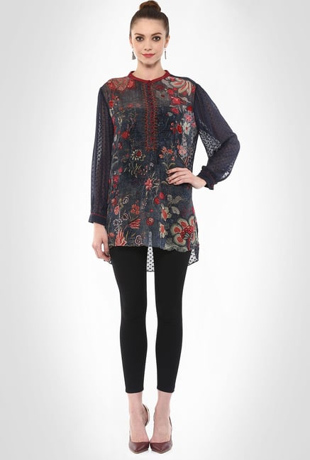 Tarun Tahiliani Designer Wear Navy Printed By Kimaya Tarun Tahiliani Designer Wear Navy Printed By Kimaya
