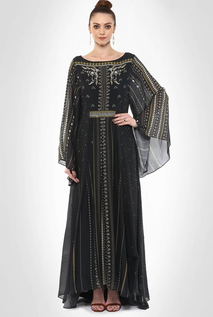 Tarun Tahiliani Designer Wear Black Maxi Dress By Kimaya Tarun Tahiliani Designer Wear Black Maxi Dress By Kimaya