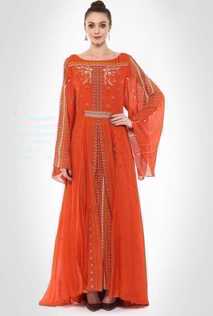 Tarun Tahiliani Designer Wear Orange Maxi Dress By Kimaya Tarun Tahiliani Designer Wear Orange Maxi Dress By Kimaya
