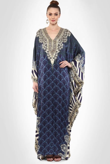 JJ Valaya Designer Wear Morccon Print Maxi Kaftan By Kimaya JJ Valaya Designer Wear Morccon Print Maxi Kaftan By Kimaya