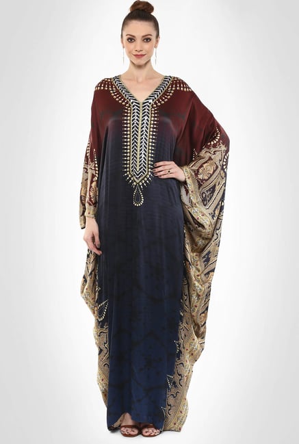JJ Valaya Designer Wear Morccon Print Maxi Kaftan By Kimaya JJ Valaya Designer Wear Morccon Print Maxi Kaftan By Kimaya