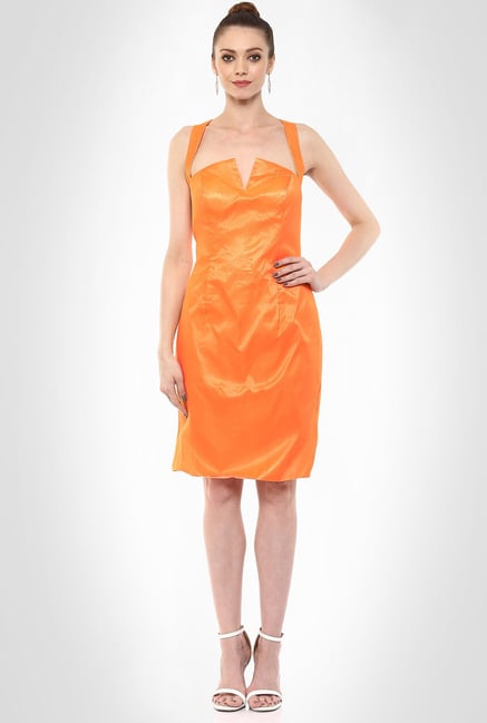JuBy Mcdonald Designer Wear Orange Cocktail Dress By Kimaya JuBy Mcdonald Designer Wear Orange Cocktail Dress By Kimaya