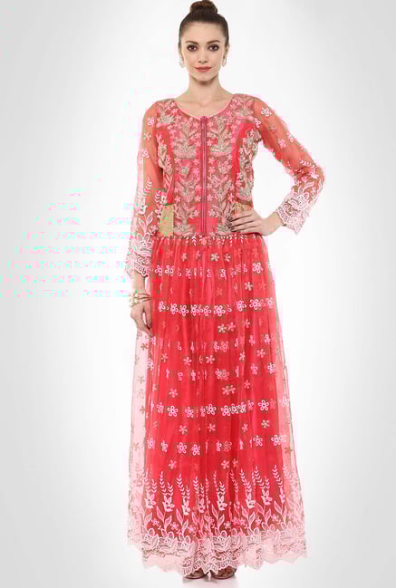 Kshitija Rana Designer Wear Coral Churidar Kurta By Kimaya Kshitija Rana Designer Wear Coral Churidar Kurta By Kimaya