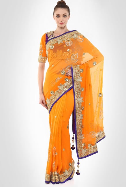 Kshitija Rana Designer Wear Orange & Purple Sari by Kimaya Kshitija Rana Designer Wear Orange & Purple Sari by Kimaya