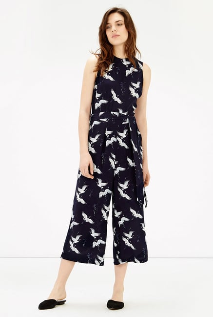 Warehouse Navy Bird Printed Jumpsuit Warehouse Navy Bird Printed Jumpsuit