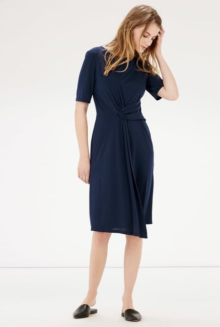 Warehouse Navy Solid A Line Dress Warehouse Navy Solid A Line Dress