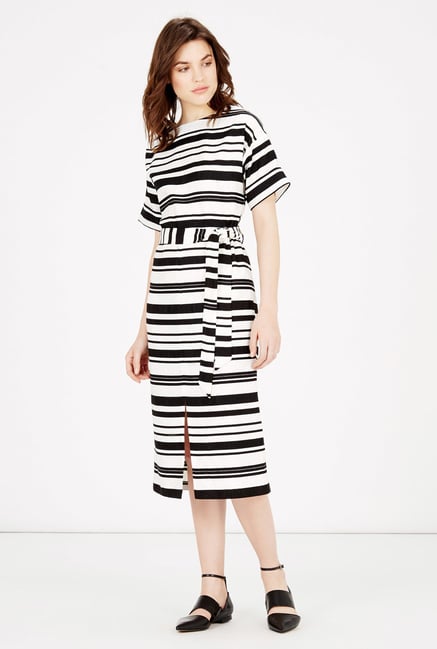Warehouse Black & White Striped Midi Dress Warehouse Black & White Striped Midi Dress