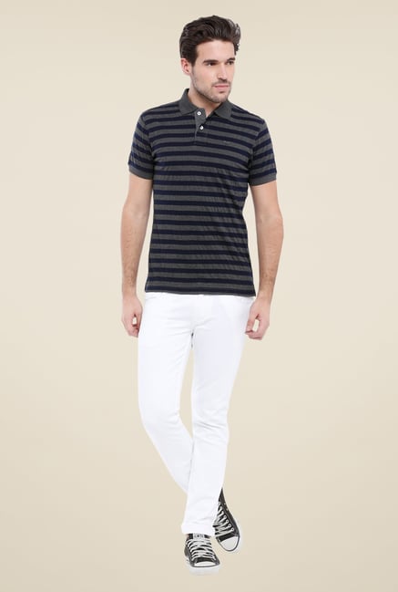 Parx Black & Grey Striped Polo T Shirt Parx Black & Grey Striped Polo T Shirt