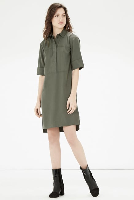 Warehouse Olive Solid Shirt Dress Warehouse Olive Solid Shirt Dress