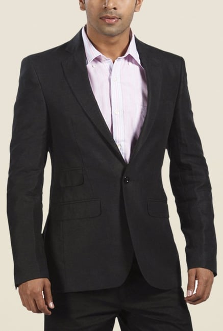Park Avenue Black Solid Linen Blazer Park Avenue Black Solid Linen Blazer