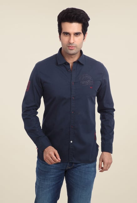Parx Navy Solid Shirt Parx Navy Solid Shirt
