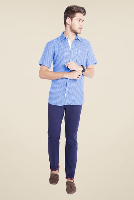 Parx Blue Checks Linen Shirt Parx Blue Checks Linen Shirt