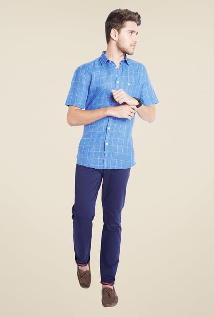 Parx Blue Checks Linen Shirt Parx Blue Checks Linen Shirt