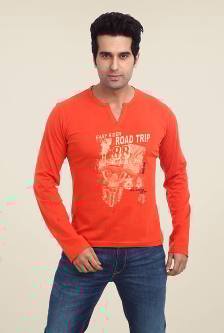 Parx Orange Graphic Printed T Shirt Parx Orange Graphic Printed T Shirt