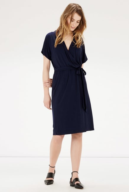 Warehouse Navy Solid Wrap Dress Warehouse Navy Solid Wrap Dress