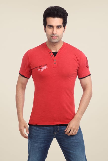 Parx Red Solid V Neck T Shirt Parx Red Solid V Neck T Shirt