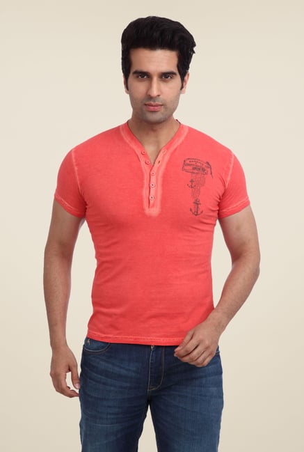 Parx Coral Solid V Neck T Shirt Parx Coral Solid V Neck T Shirt