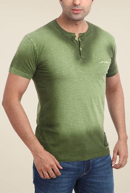 Parx Green Solid Henley Neck T Shirt Parx Green Solid Henley Neck T Shirt