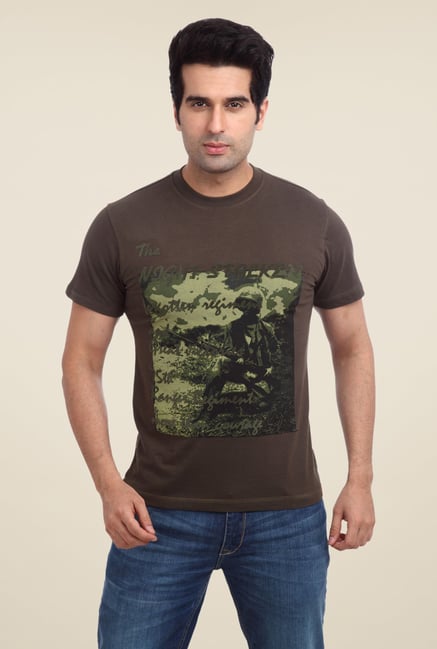 Parx Brown Graphic Printed T Shirt Parx Brown Graphic Printed T Shirt