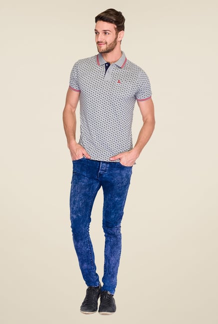 Parx Grey Printed Polo T Shirt Parx Grey Printed Polo T Shirt