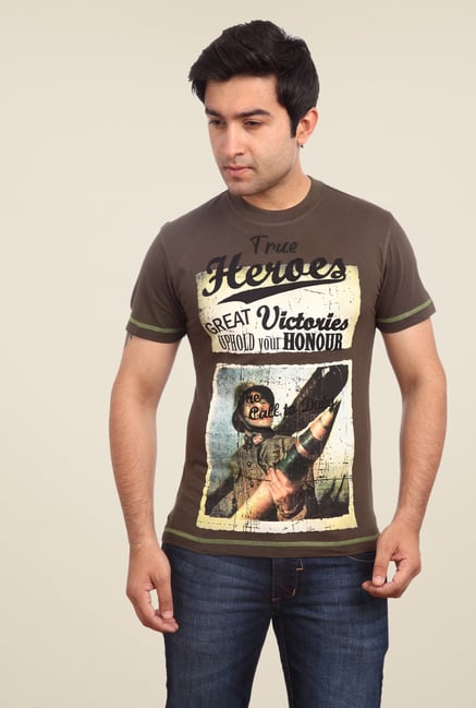 Parx Brown Printed T Shirt Parx Brown Printed T Shirt