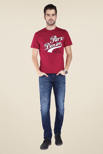 Parx Maroon Printed T Shirt Parx Maroon Printed T Shirt