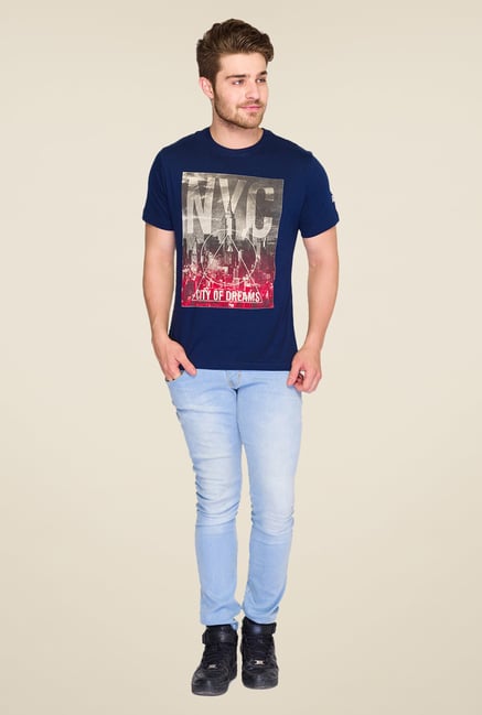 Parx Dark Blue Graphic Printed T Shirt Parx Dark Blue Graphic Printed T Shirt