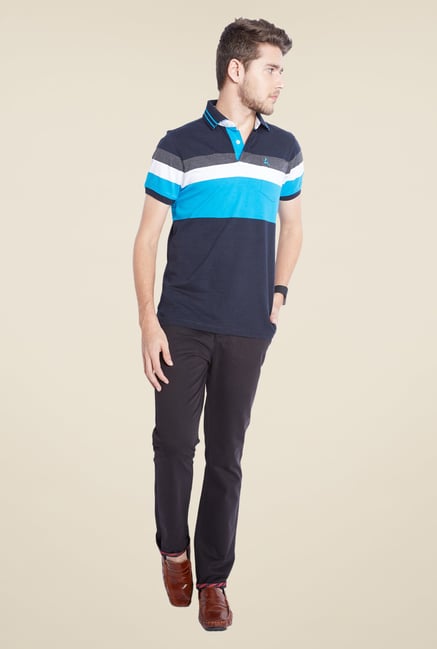 Parx Navy Striped Polo T Shirt Parx Navy Striped Polo T Shirt