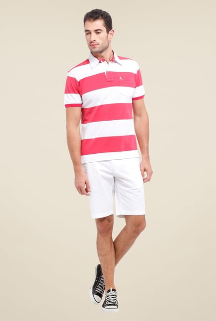 Parx Coral Striped Polo T Shirt Parx Coral Striped Polo T Shirt