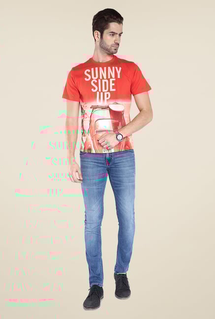 Parx Orange Graphic Printed Crew Neck T Shirt Parx Orange Graphic Printed Crew Neck T Shirt